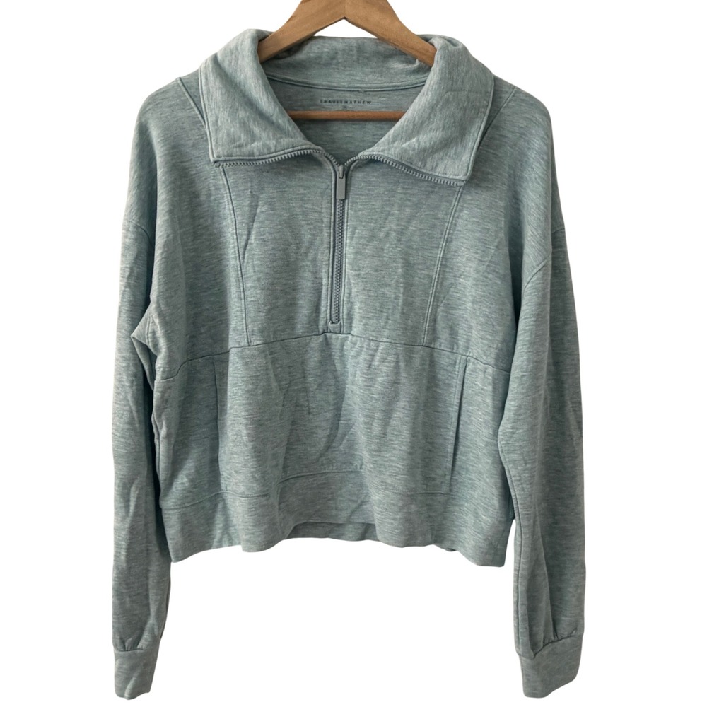 TravisMathew Pullover Women Medium Blue Excellent Quarter Zip Cropped Heathered